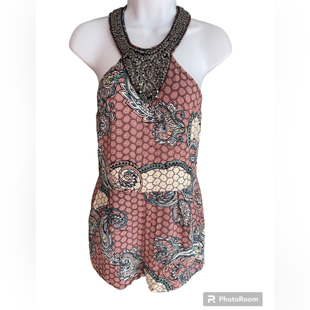 💗Matilda Paisley Print Romper Beaded Neckline